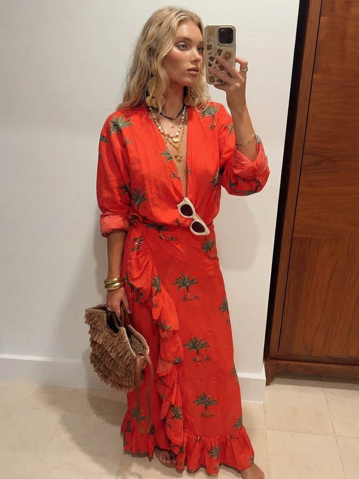 Casual Printed Wrap-Style Tie-Front Skirt