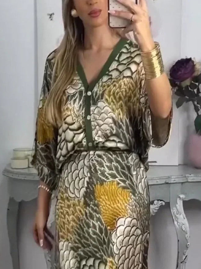 Retro Scale Print Satin Skirt Two-Piece Set
