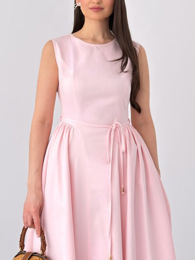 Elegant Sleeveless Tie-Waist A-Line Midi Dress