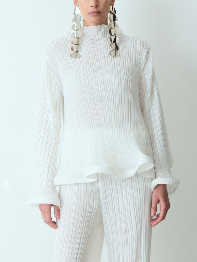 Elegant Ruffled Pleated Top And Pants Two-Piece Set