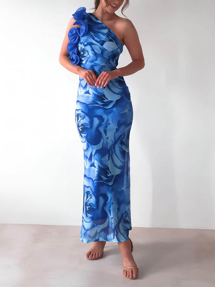 Sexy Elegant Sleeveless Three-Dimensional Flower Print Slim-Fitting Party Dress