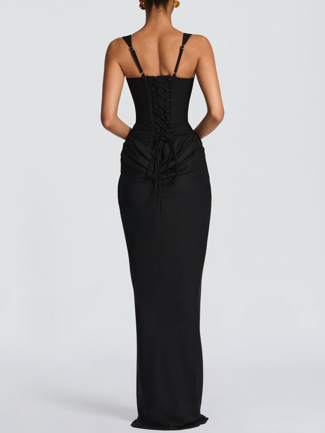 Elegant Square Neck Cinched Top & Ruched Waist Draped Maxi Dress