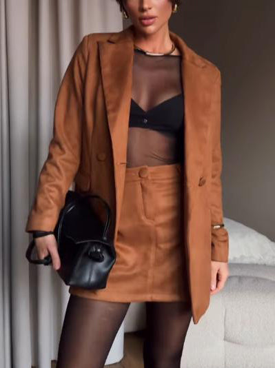 Casual Suede Midi Skirt