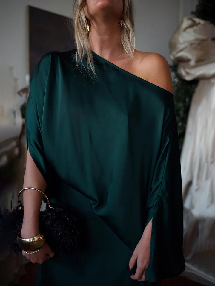 Exquisite Satin Pleated Shirt and High-Waist Maxi Skirt Set