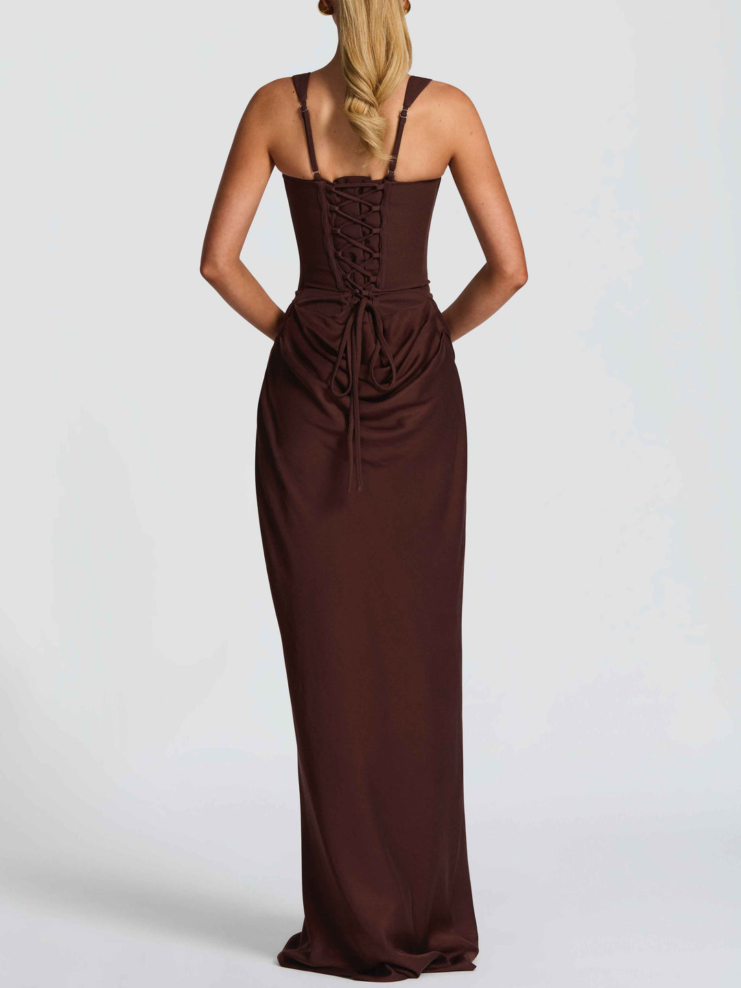 Elegant Square Neck Cinched Top & Ruched Waist Draped Maxi Dress