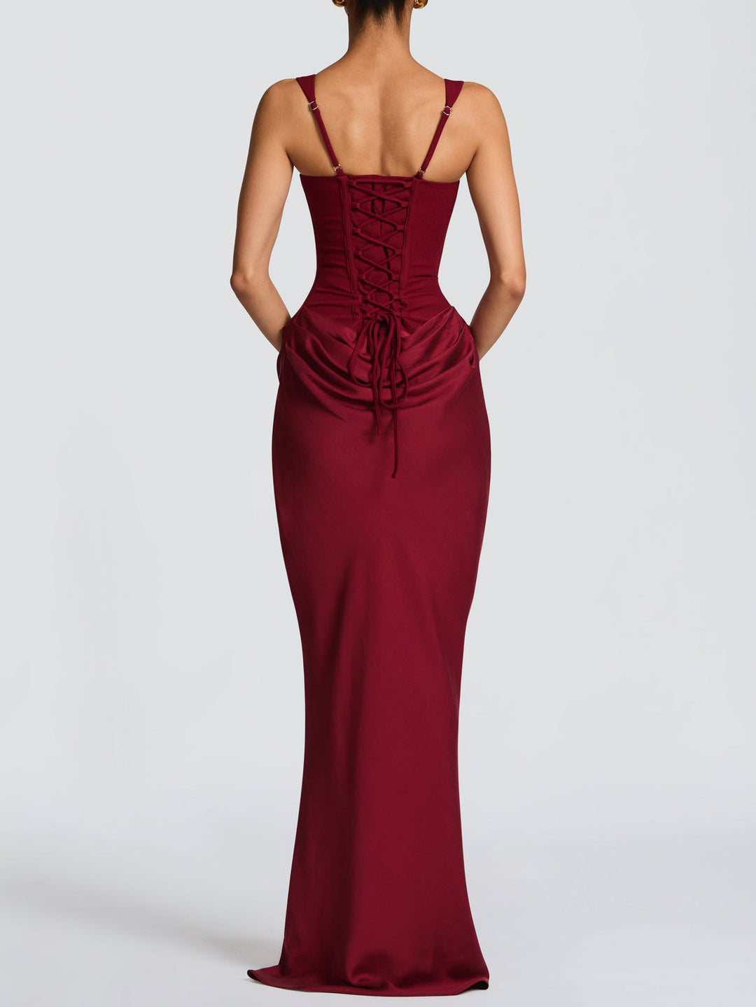 Elegant Square Neck Cinched Top & Ruched Waist Draped Maxi Dress