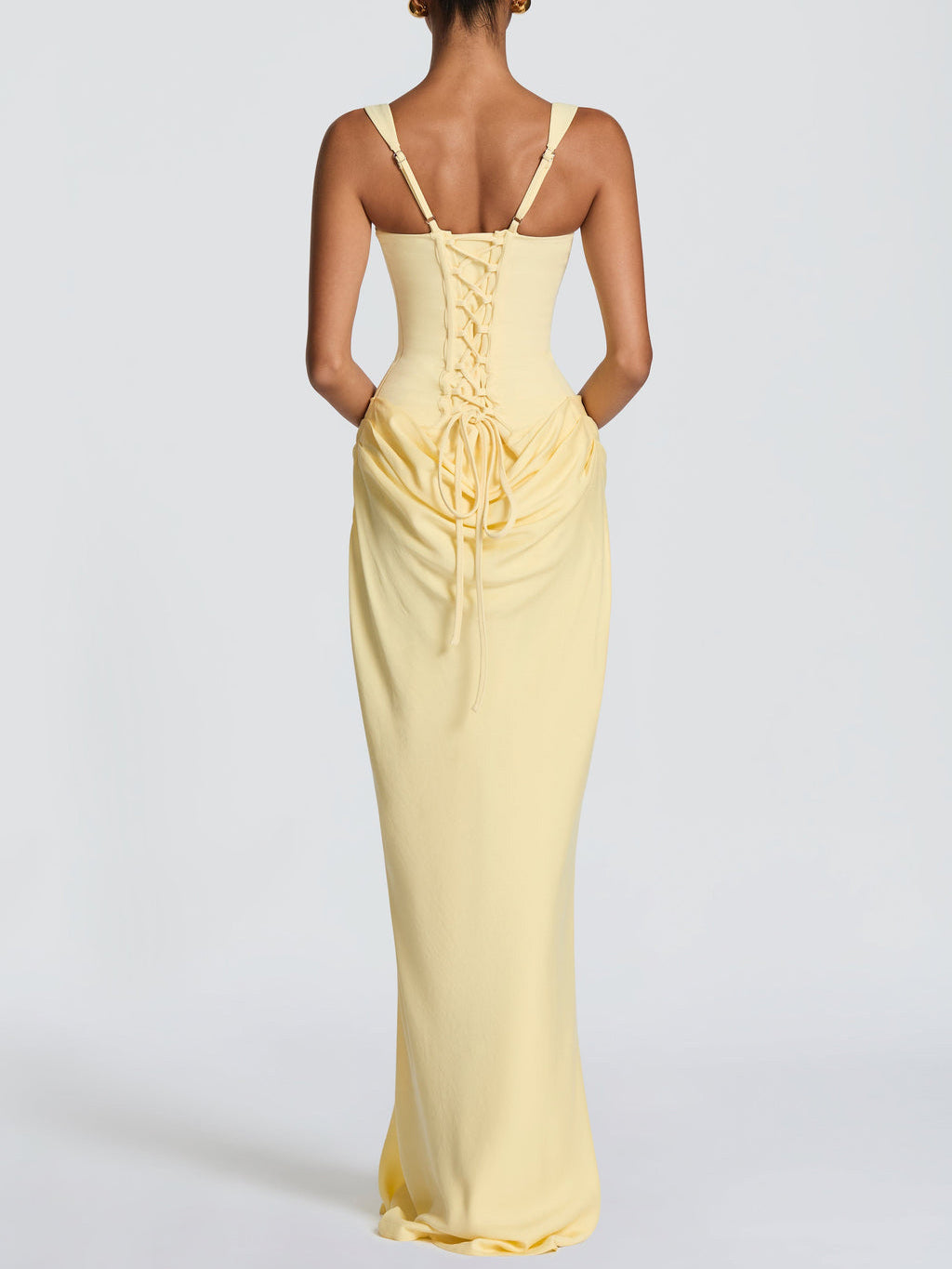 Elegant Square Neck Cinched Top & Ruched Waist Draped Maxi Dress