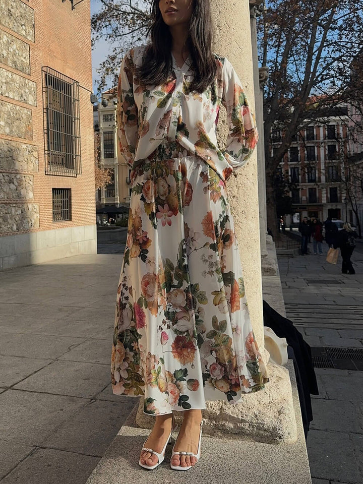 Elegant Floral Print Loose-Fit Button-Up Shirt