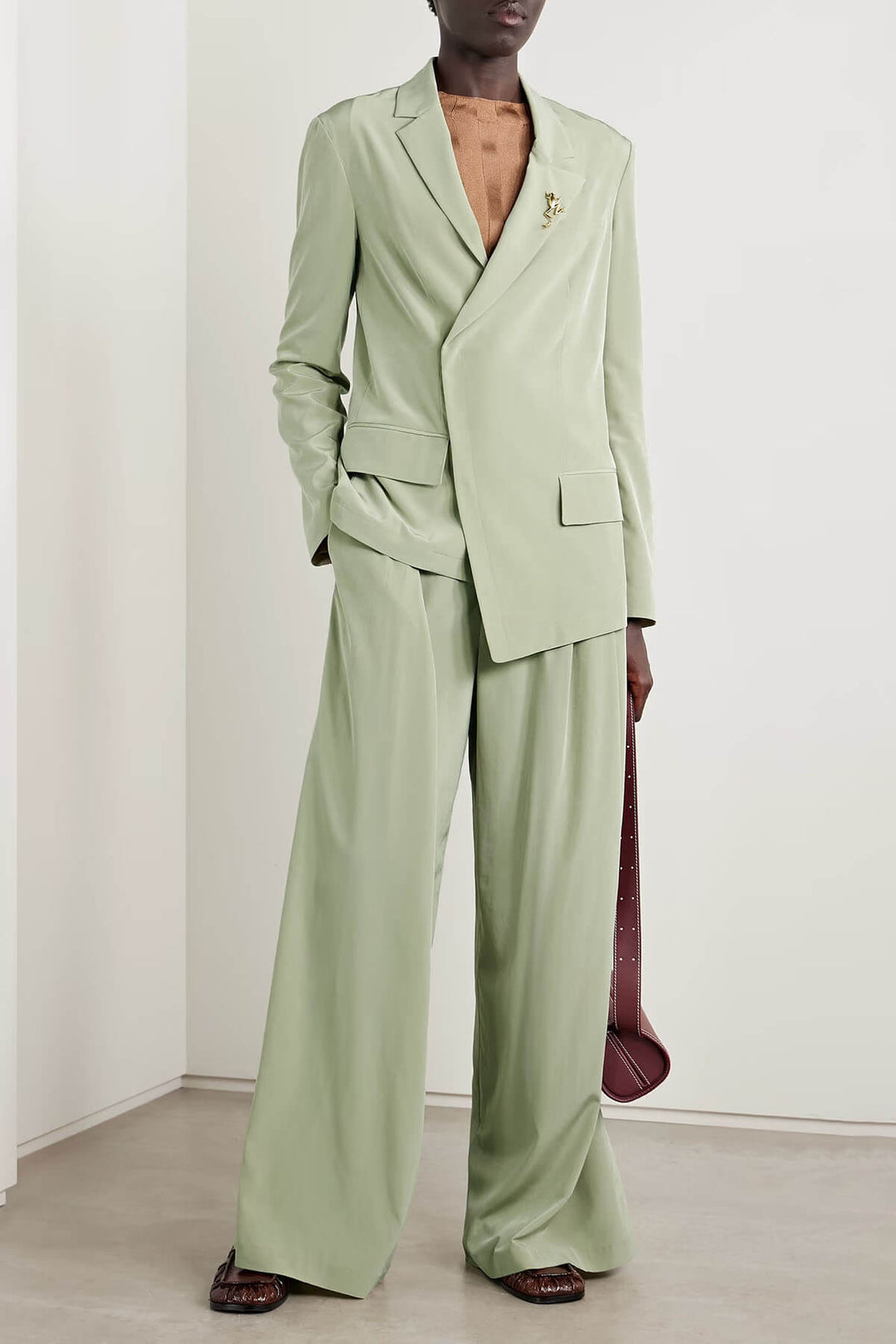 Fashion Asymmetric Crepe Blazer Pleated Pocket Wide-Leg Pants Set