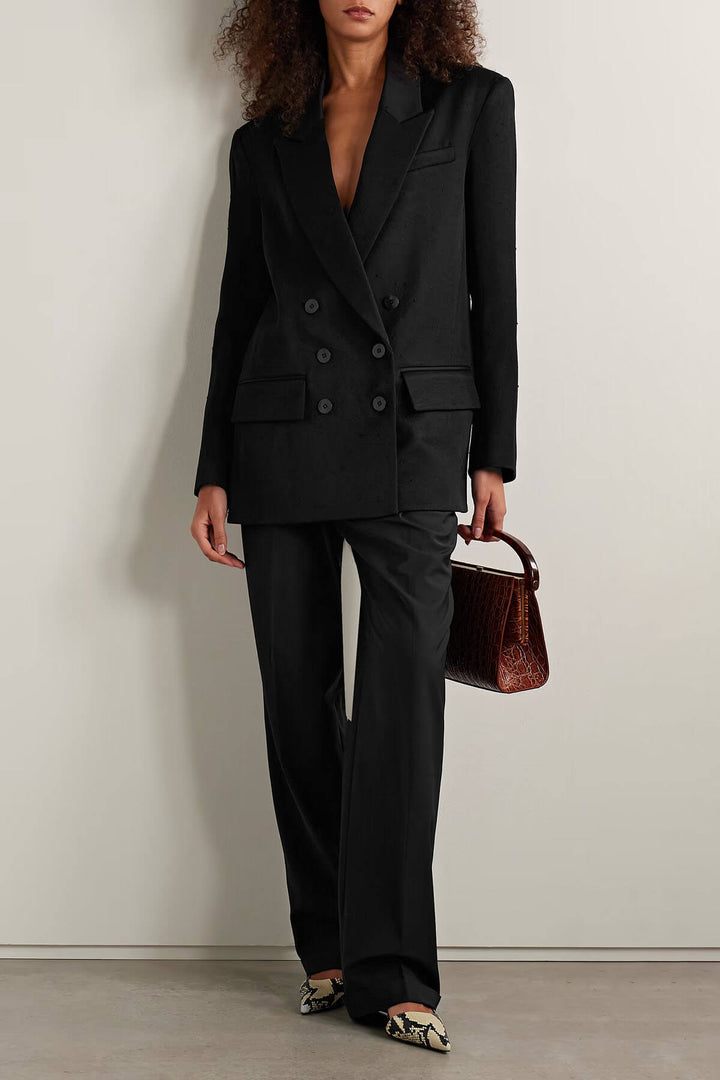 Fashion High-Waisted Twill Straight-Leg Suit Pants