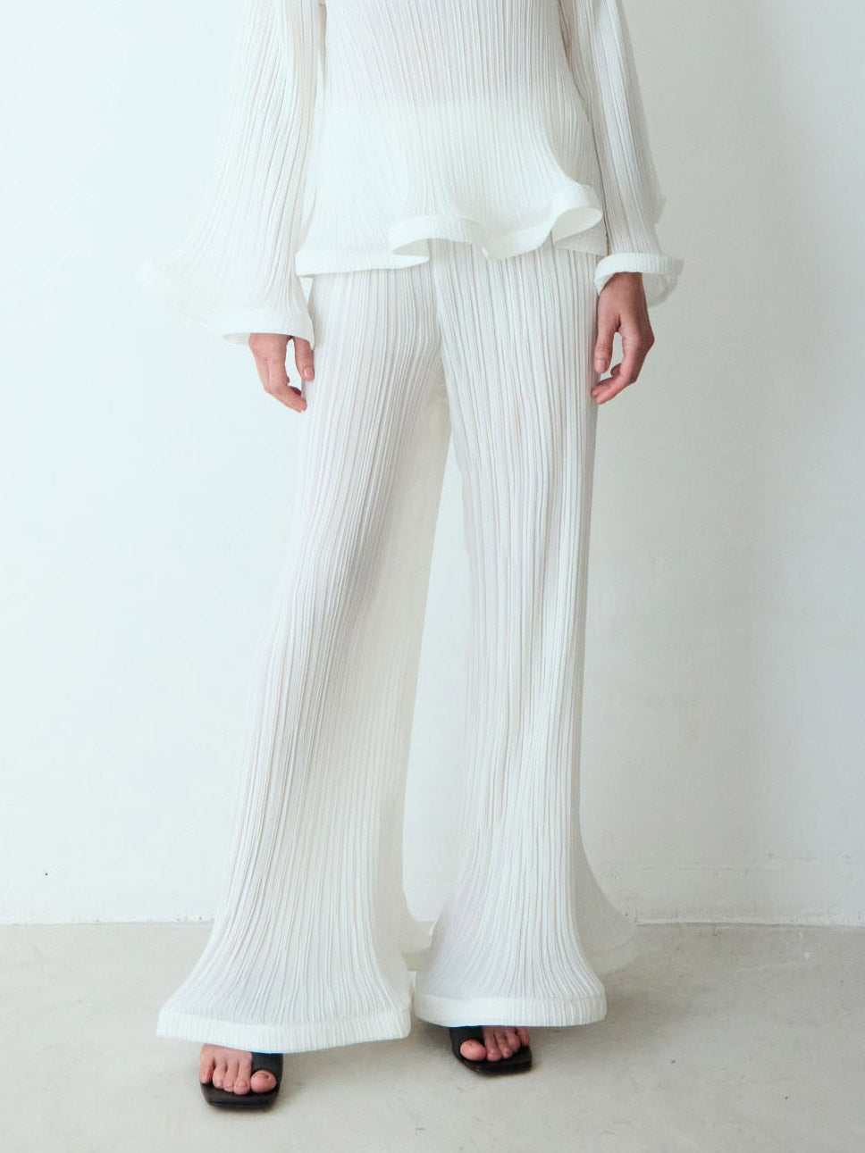 Elegant Ruffled Pleated Top And Pants Two-Piece Set