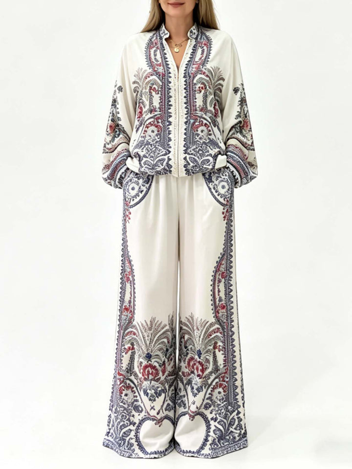 Elegant Paisley Print Zip-Up Long Sleeve Shirt
