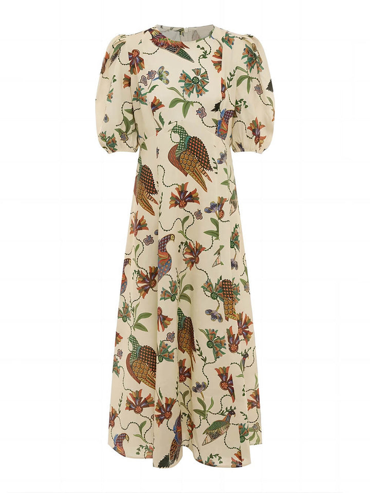 Effortless Artistic Bird Print Bodycon Dress