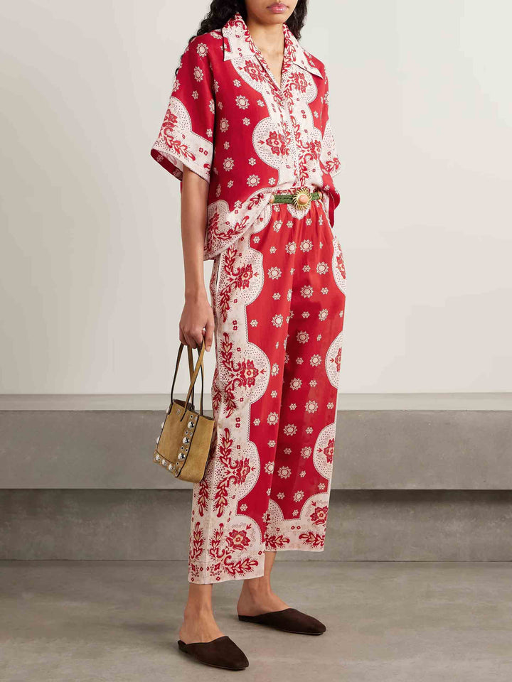 Retro Bright Floral Print Casual Shirt