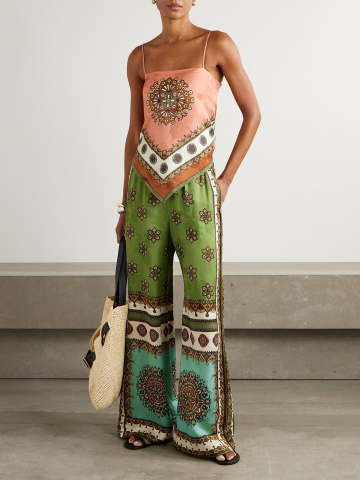 Exquisite Bohemian Print Wide-Leg Pants