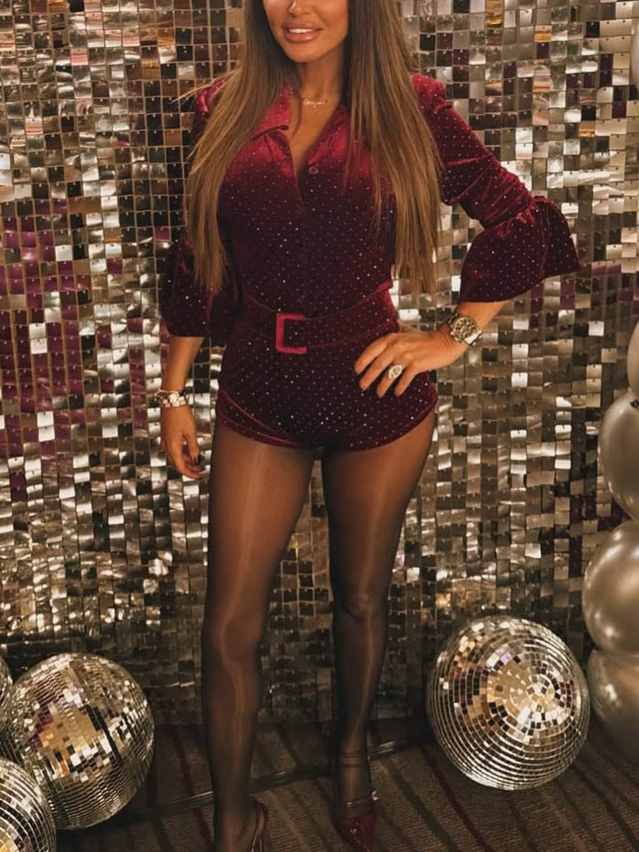 Elegant Button-down Collar Short Jumpsuit