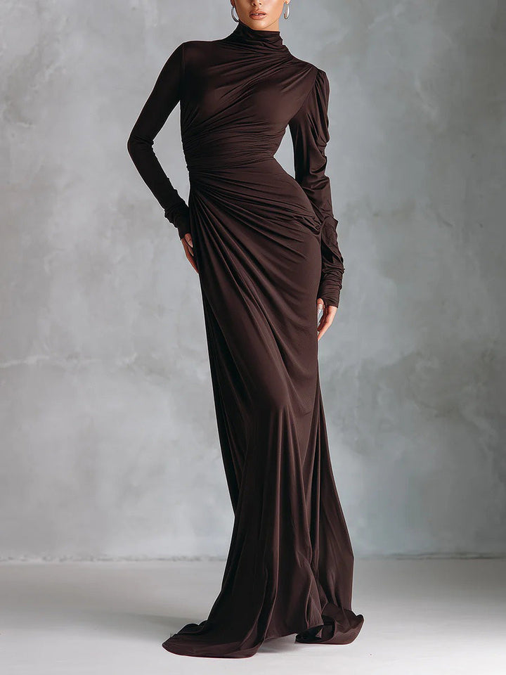Exquisite Turtleneck Crinkled-knit Maxi Dress