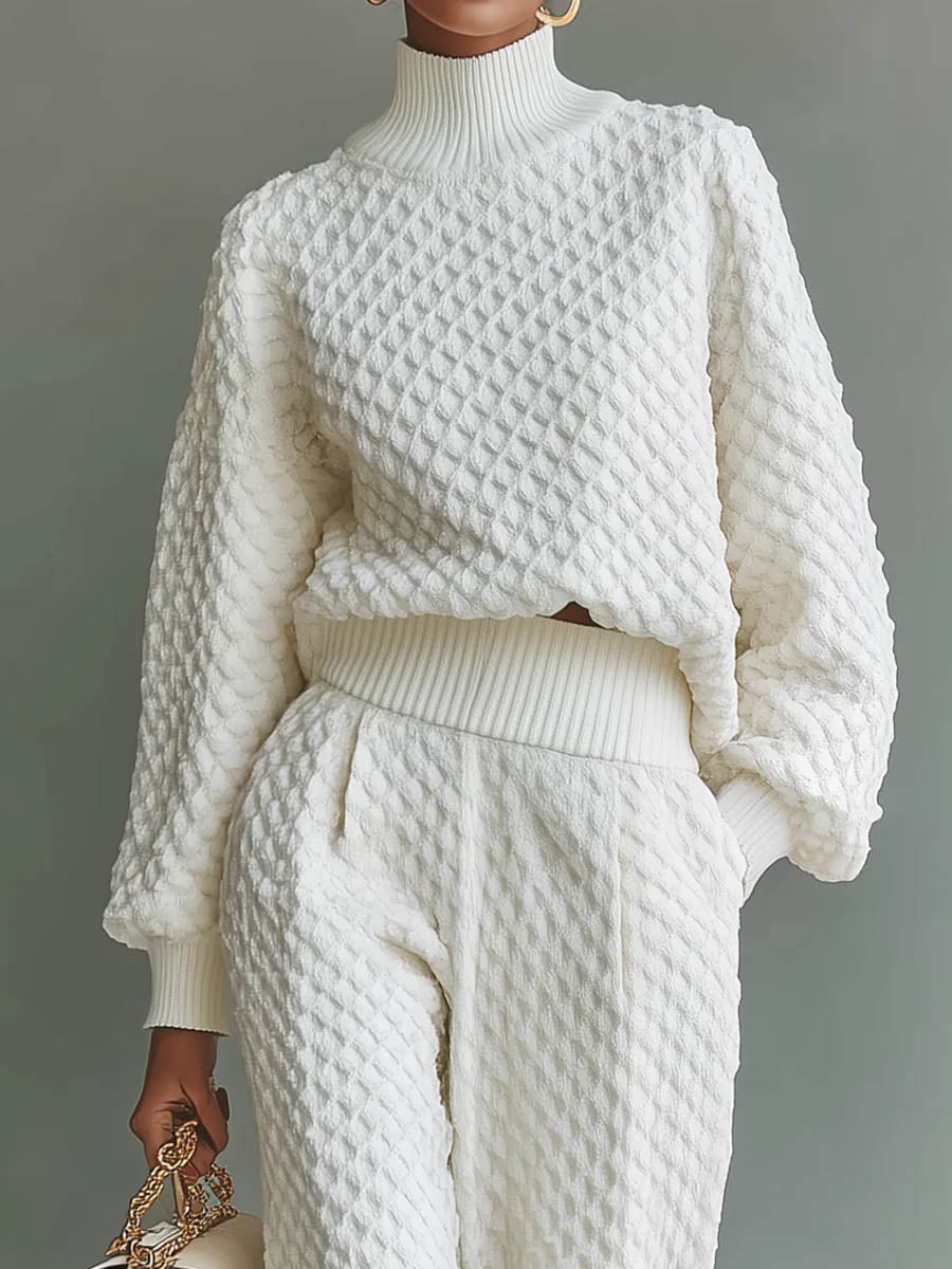 Casual Textured Knit Lantern-Leg Pants