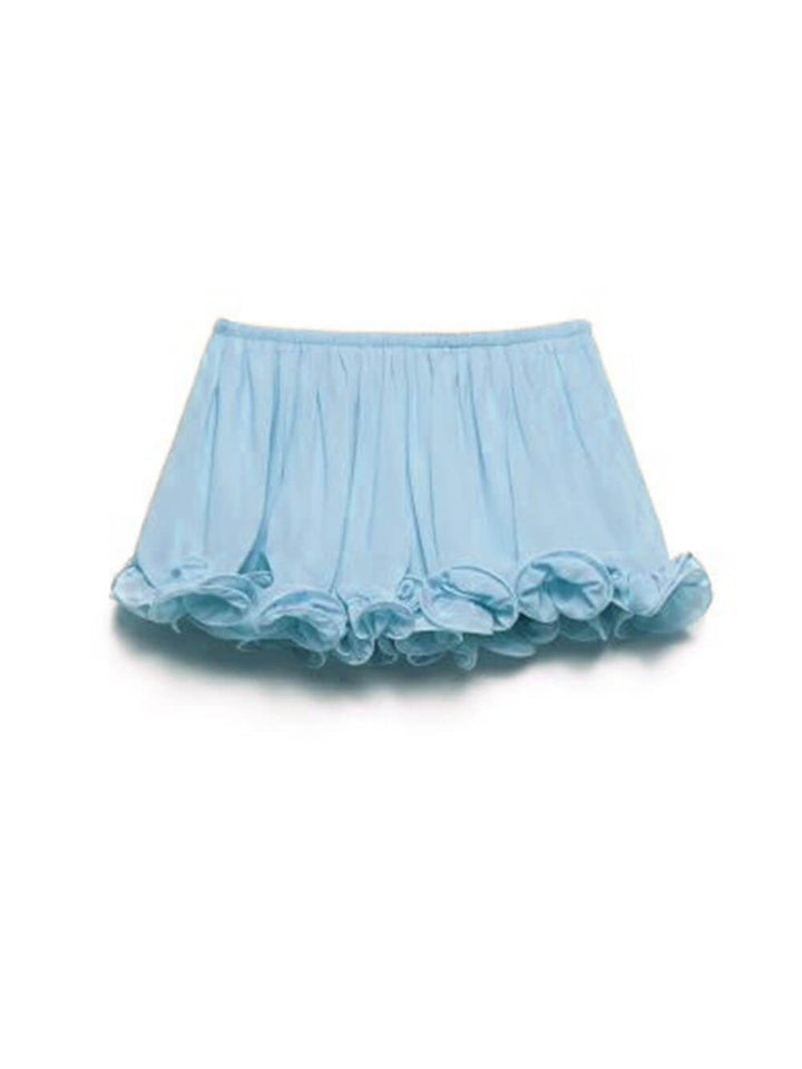 Exquisite Chiffon Ruffle Backless Asymmetric Top & Elastic Waist Relaxed Shorts Set