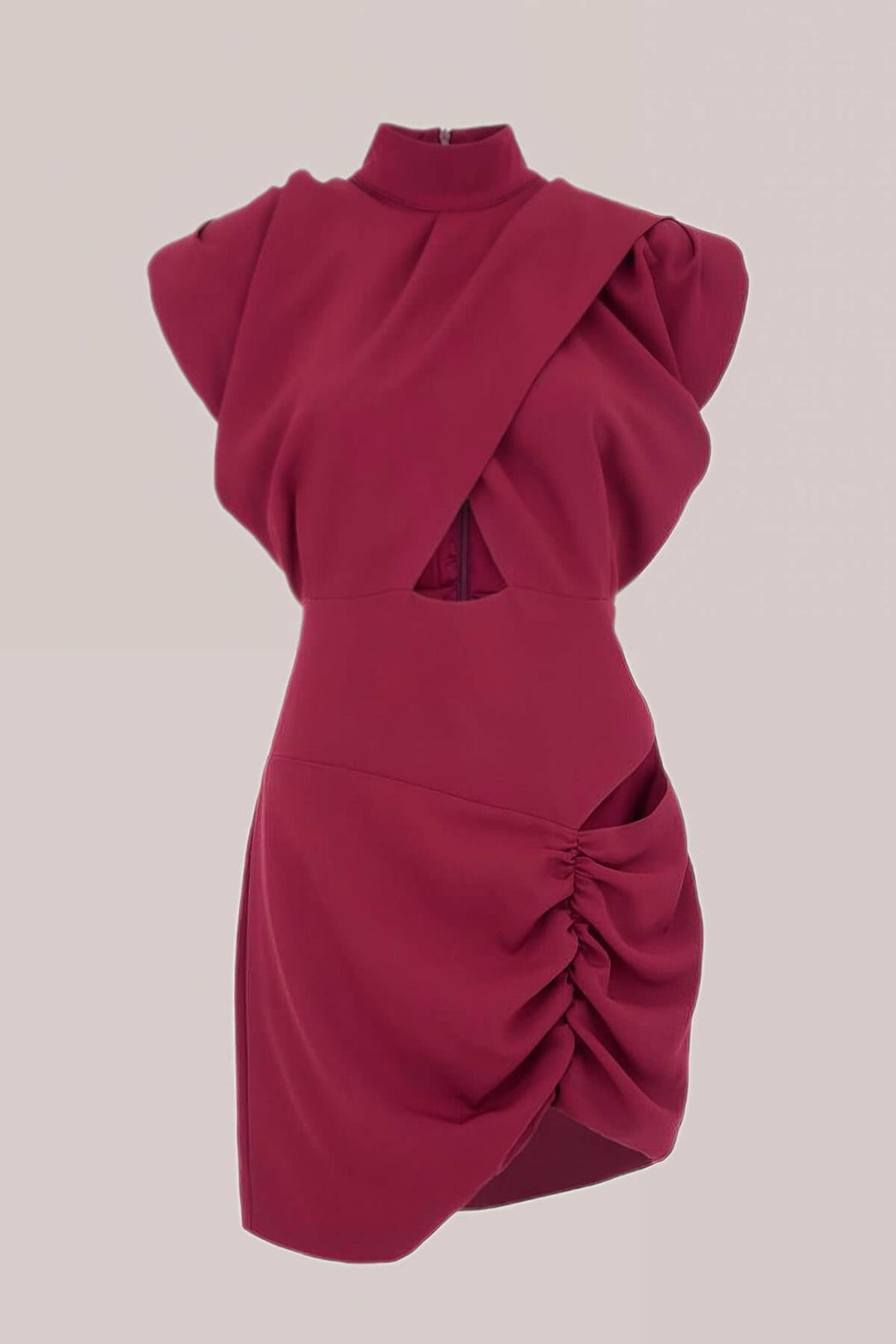Chic Pleate Cut-Out Red Mini Dress