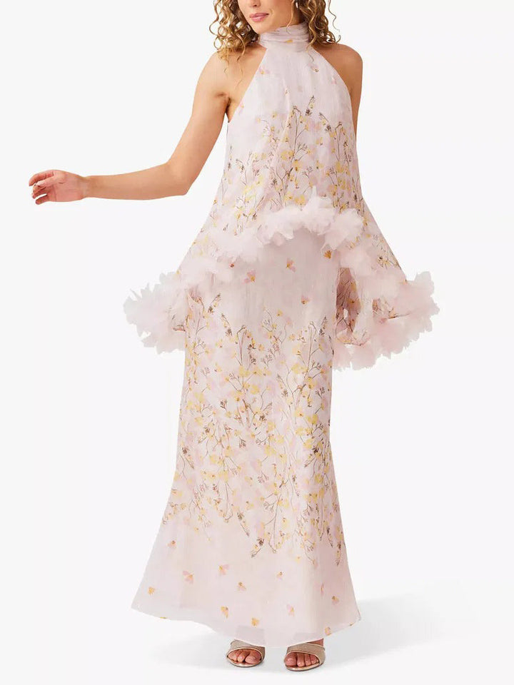 Elegant Floral Print Chiffon Skirt