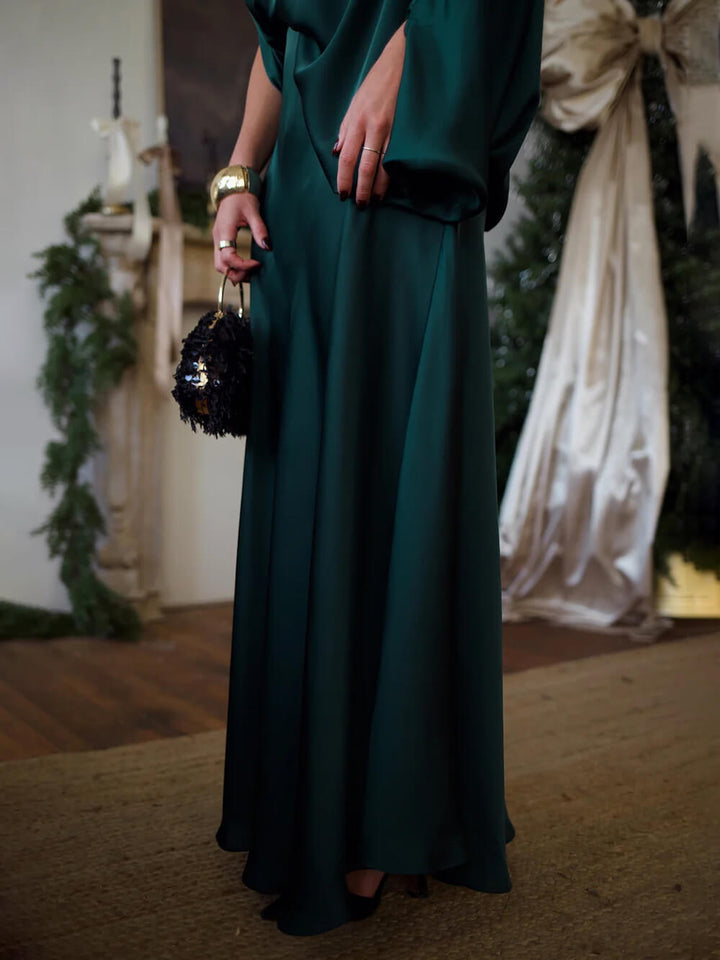 Exquisite Satin Off-Shoulder Loose Draped Blouse