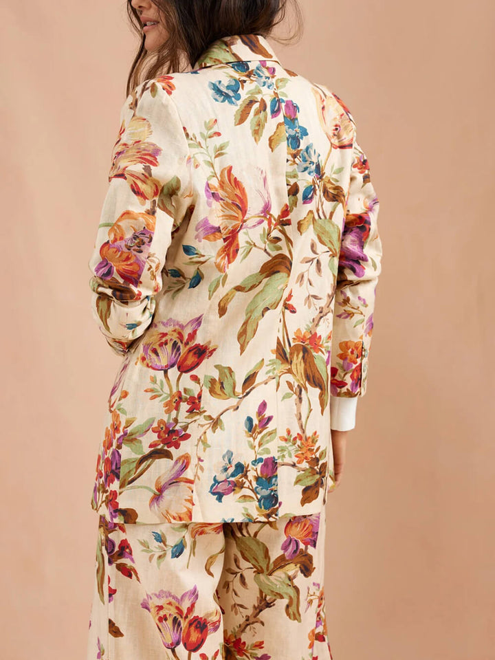 Exquisite Retro Floral Print High-Waisted Loose Pocket Wide-Leg Pants