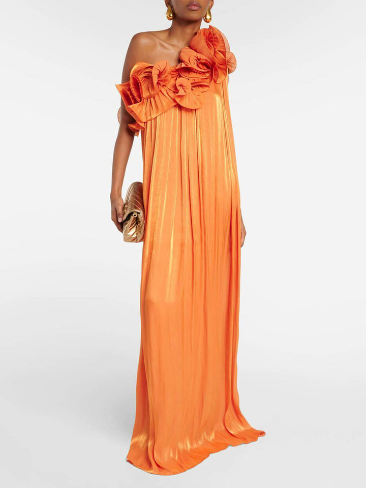 Romantic Moment Unique One Shoulder Applique Ruffle Pleated Dress