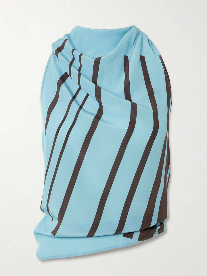 Fashion Striped Print Backless Vest Top And Mini Wrap Skirt Set