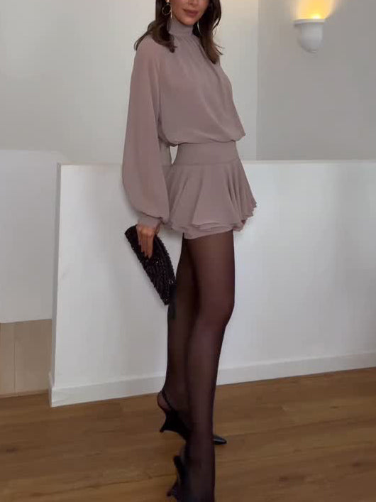 Exquisite Flowing Long-sleeved Chiffon Mini Dress
