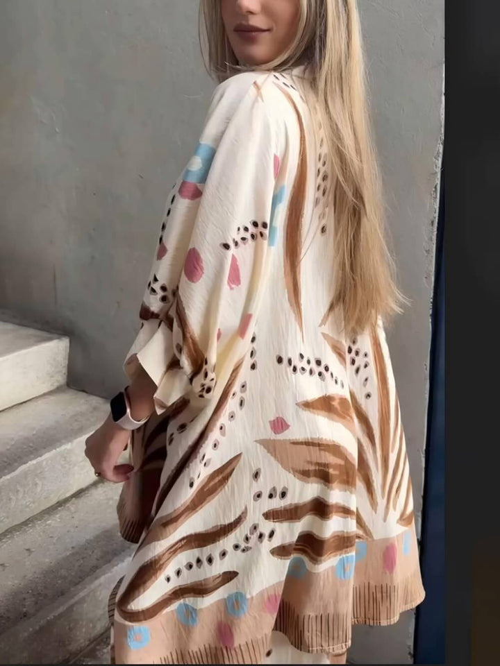 Unique Bohe Print Colorblock Elastic Waist Loose Fit Wide Leg Pants