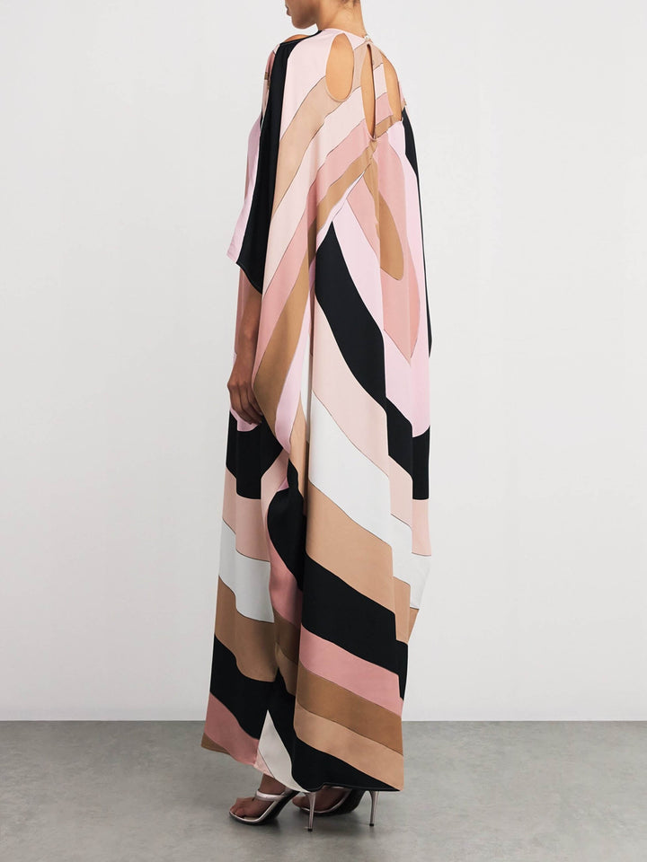 Exquisite Satin Irregular Stripe Print Maxi Dress