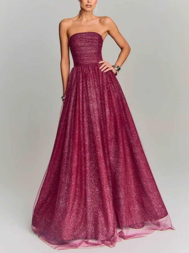 Elegant Mesh Pleated Maxi Party Dress