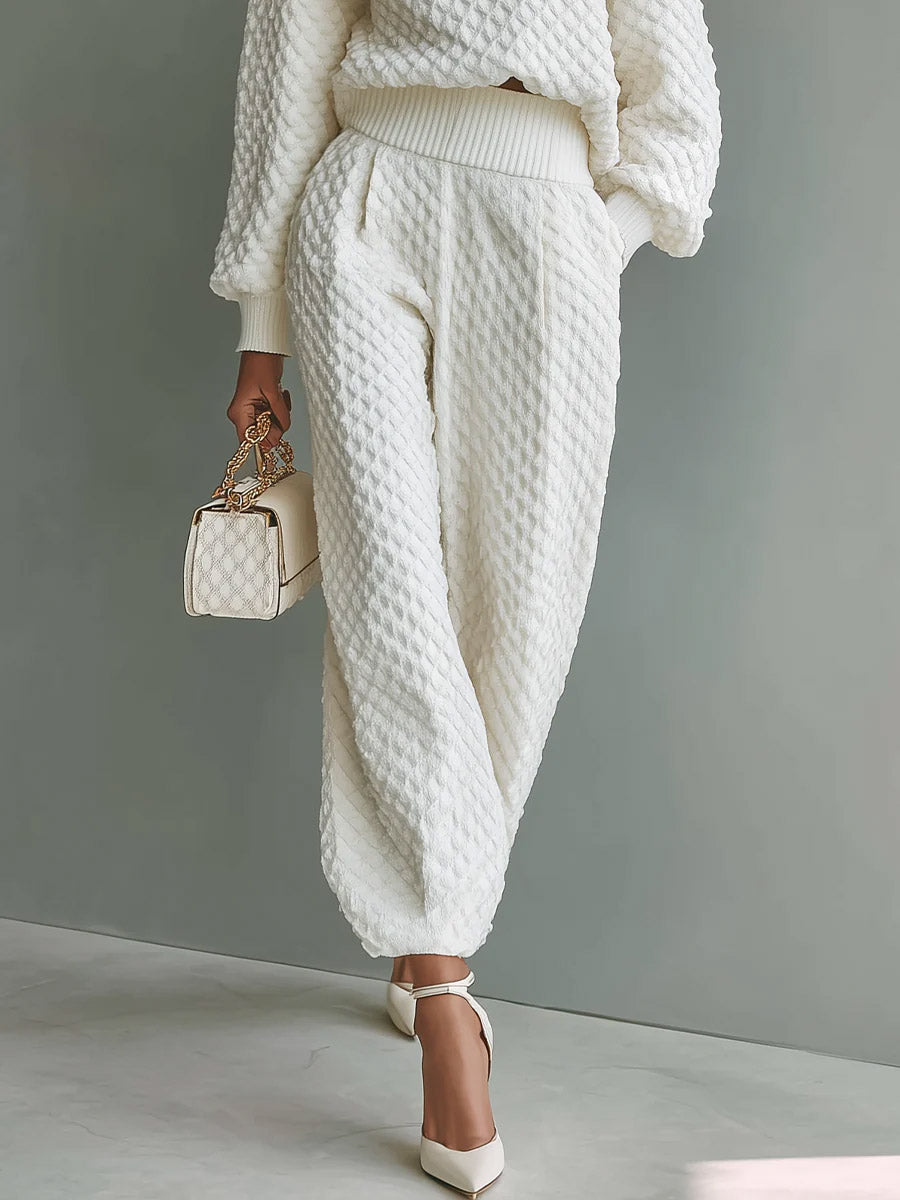 Casual Textured Knit Top & Pants Set
