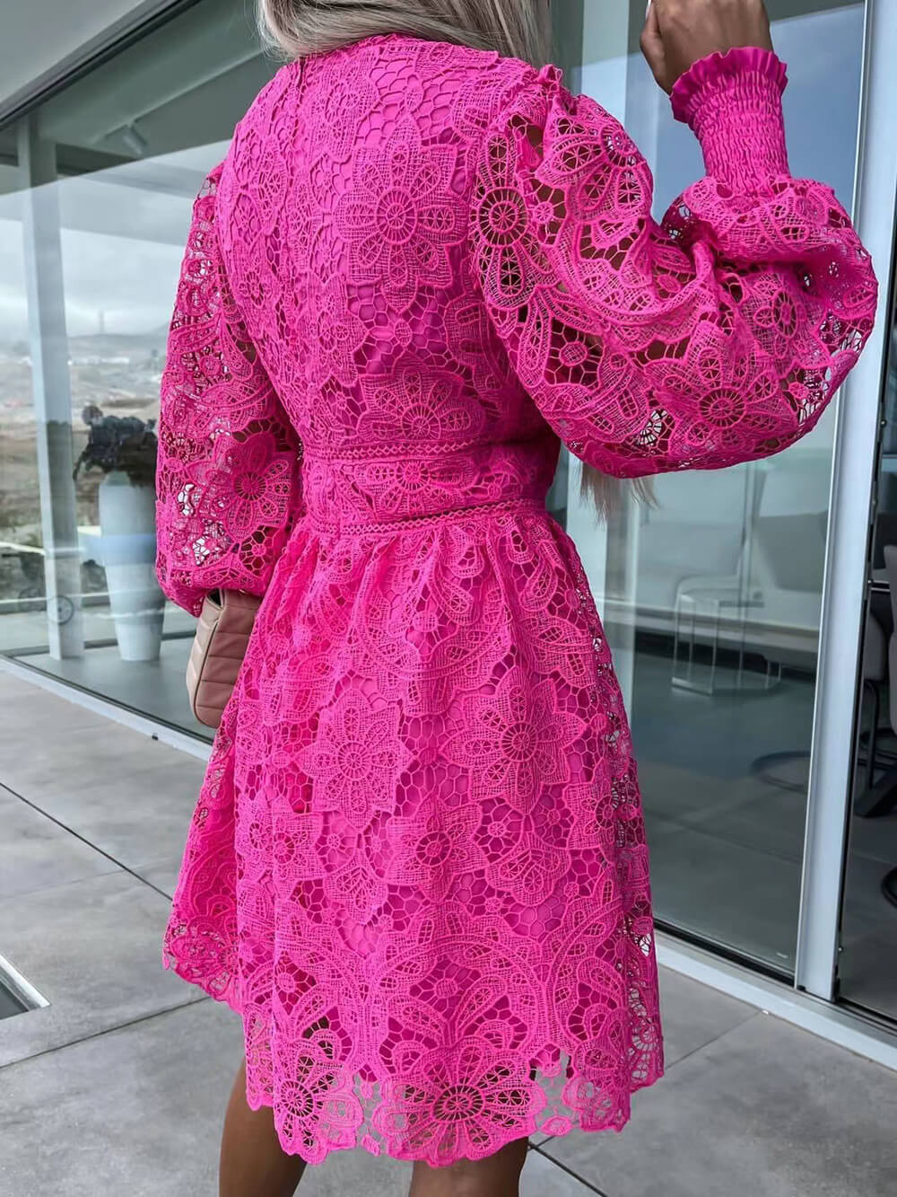 Sexy Hollow Lace Mini Dress