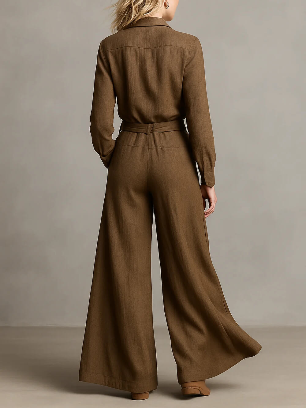 Unique Linen V-Neck Ruffle Collar Shirt