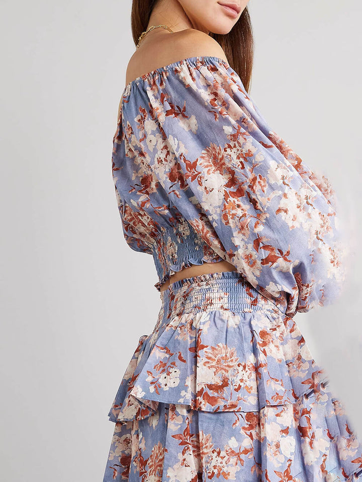 Unique Off-Shoulder Cropped Floral Bali Top