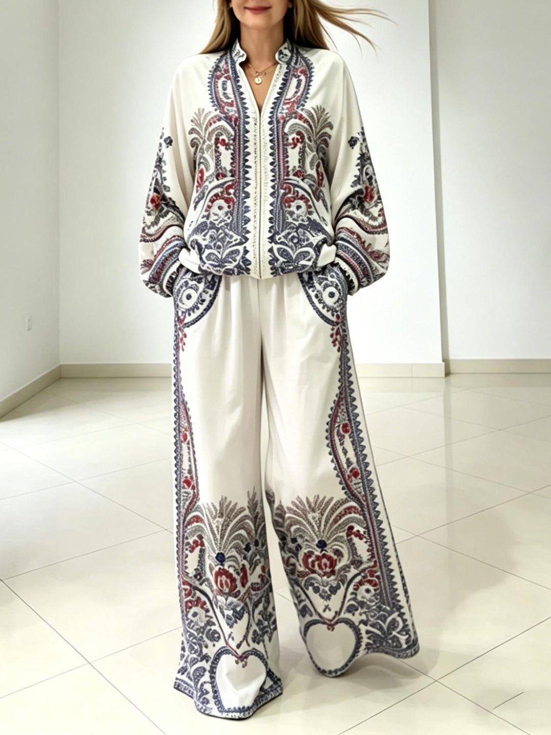 Elegant Paisley Print Wide Leg Pants