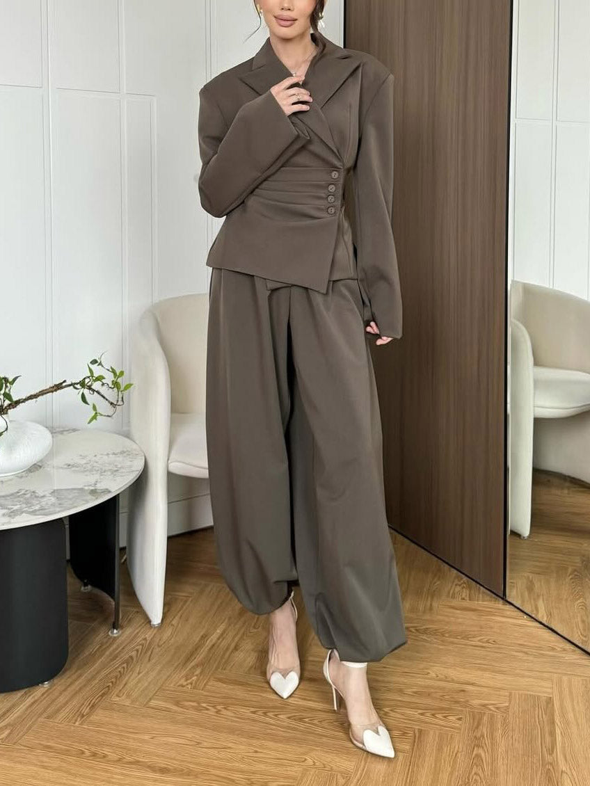 Elegant Asymmetrical Buttoned Blazer Top