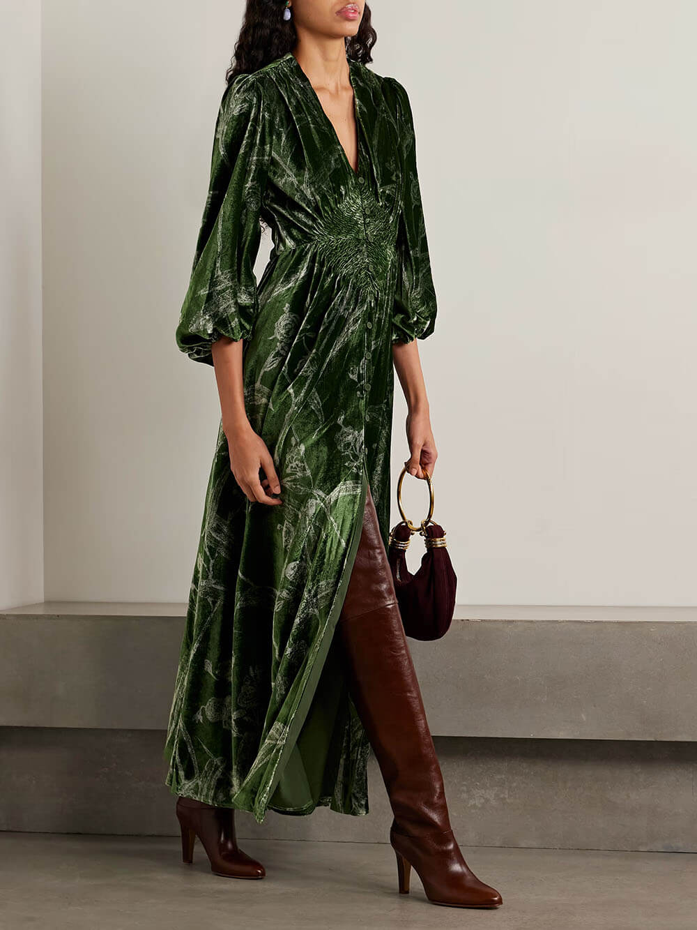 Elegant Printed Slit Maxi Dress