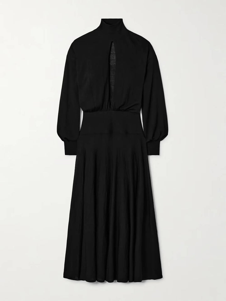 Elegant Hollow-Out Chiffon High-Neck Maxi Dress