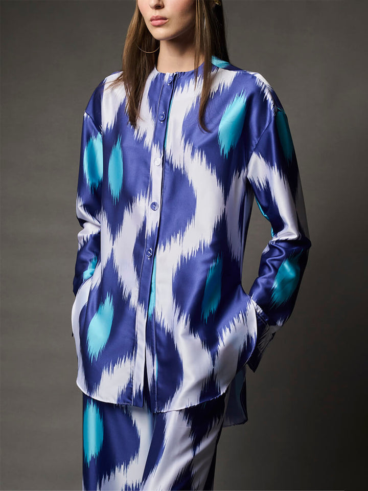Classic Satin Printed With Elastic Waist & Pockets Wide-Leg Pants