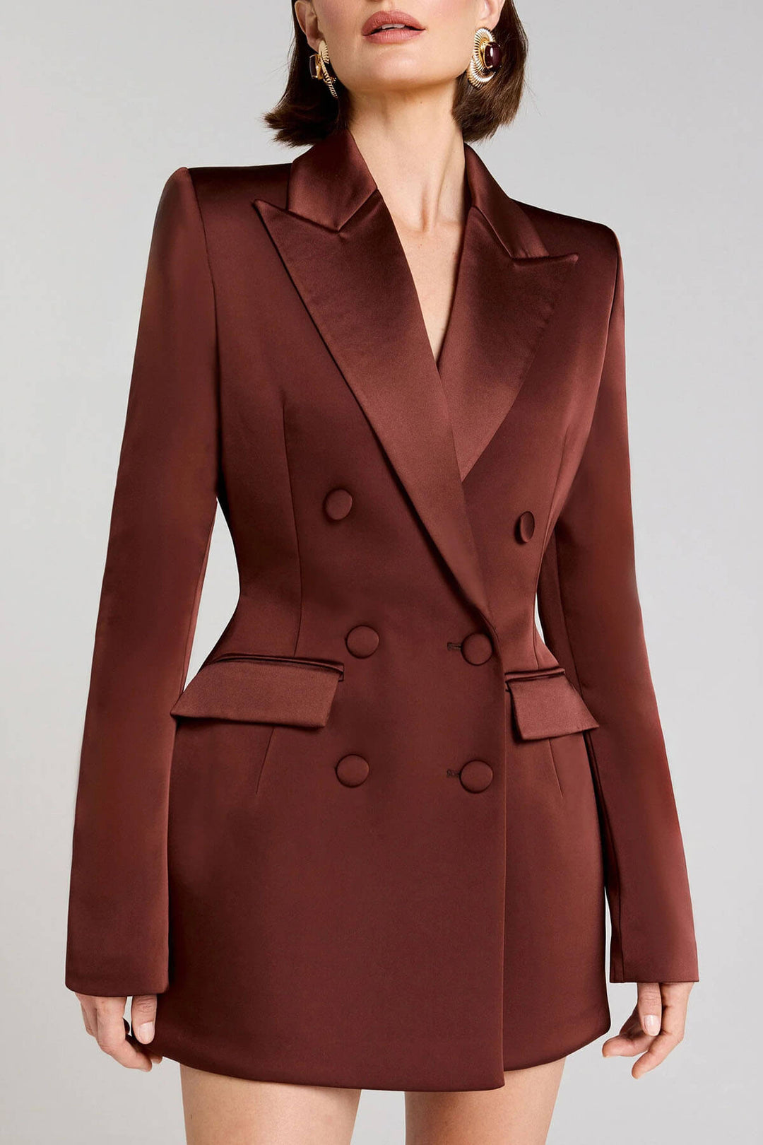 Exquisite Brown Double-Breasted Blazer Mini Dress
