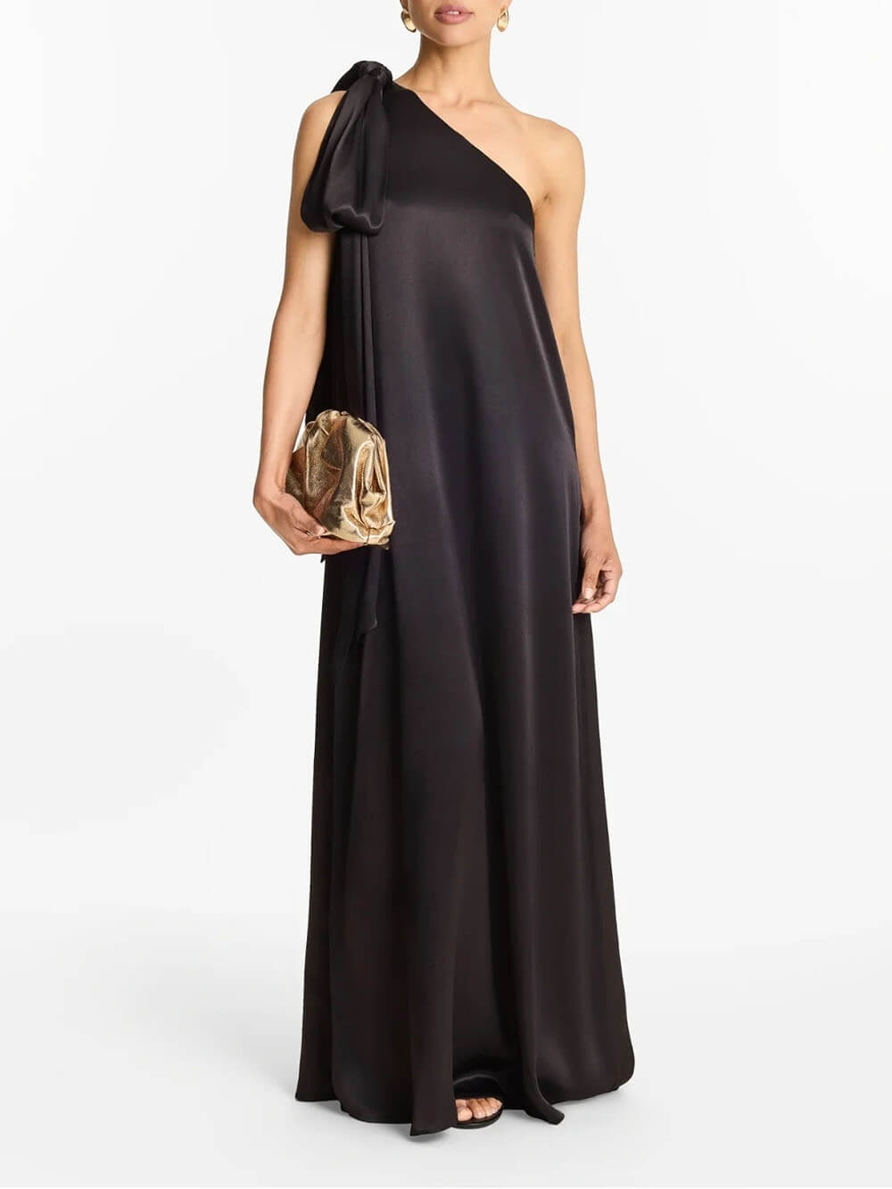 Elegant One-Shoulder Bow-Detail Flowing Maxi Dress