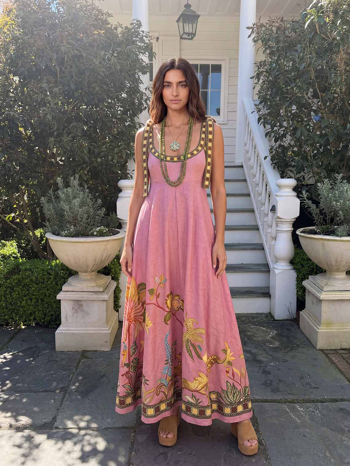 Unique Tropical Lizard Print Maxi Dress