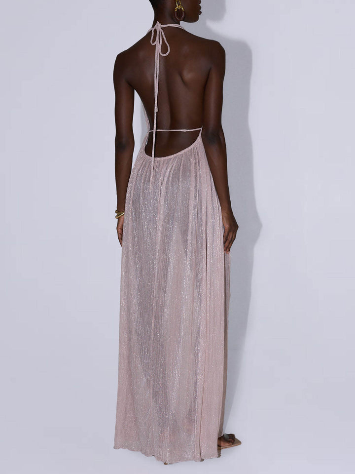 Elegant Tulle Pleated Evening Gown Maxi Dress