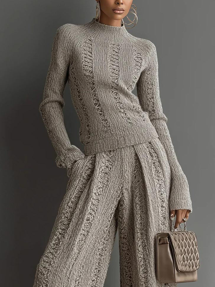 Casual turtleneck sweater and wide-leg pants suit