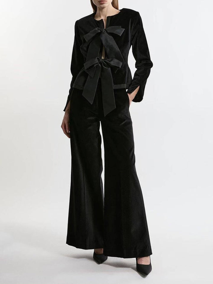 Elegant Bow-Tie Long-Sleeve French Blouse