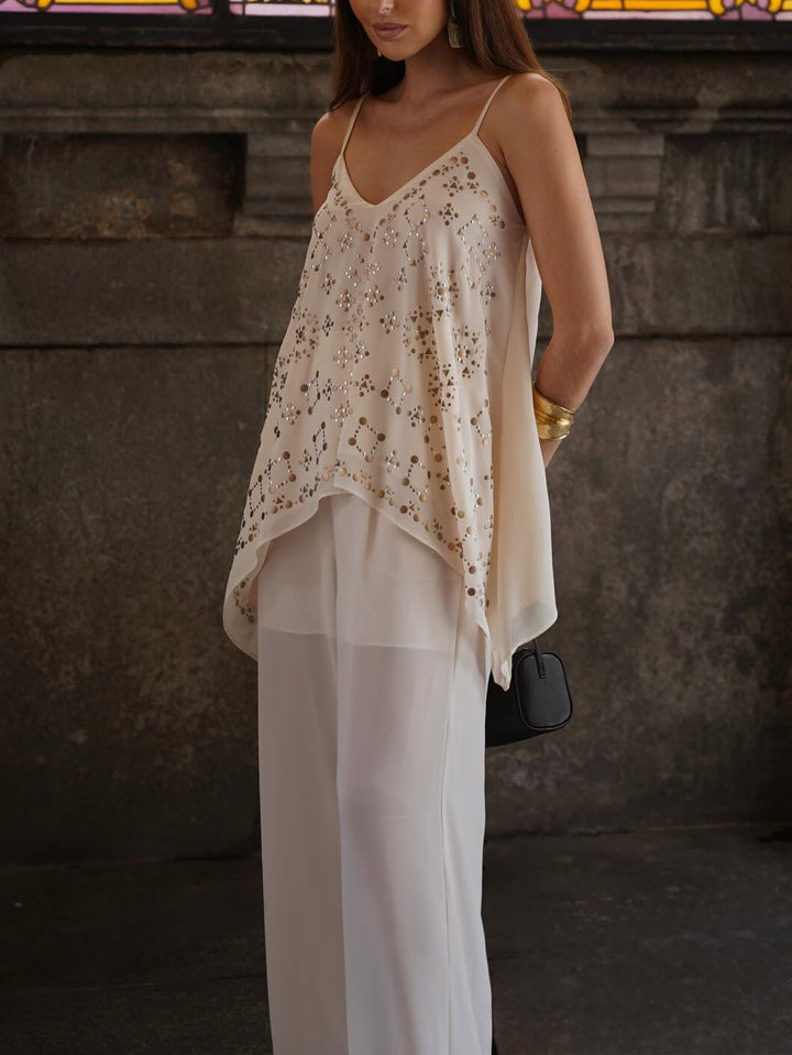 Elegant Vacation V-Neck Camisole Two-Piece Set