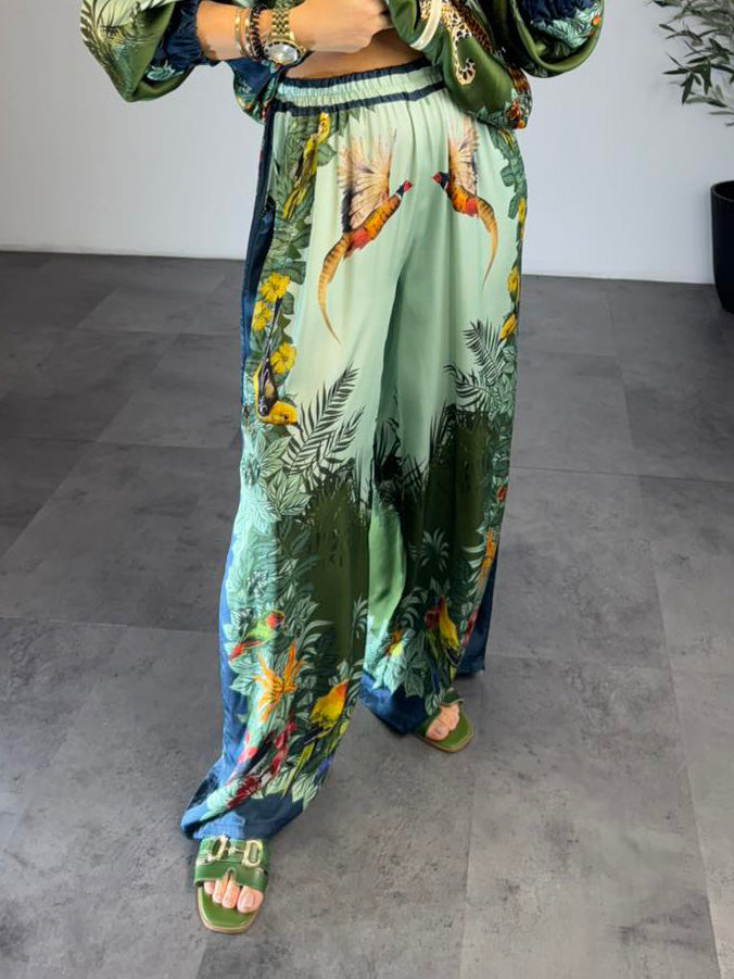 Exotic Jungle Print Zip-Up Long Sleeve Shirt